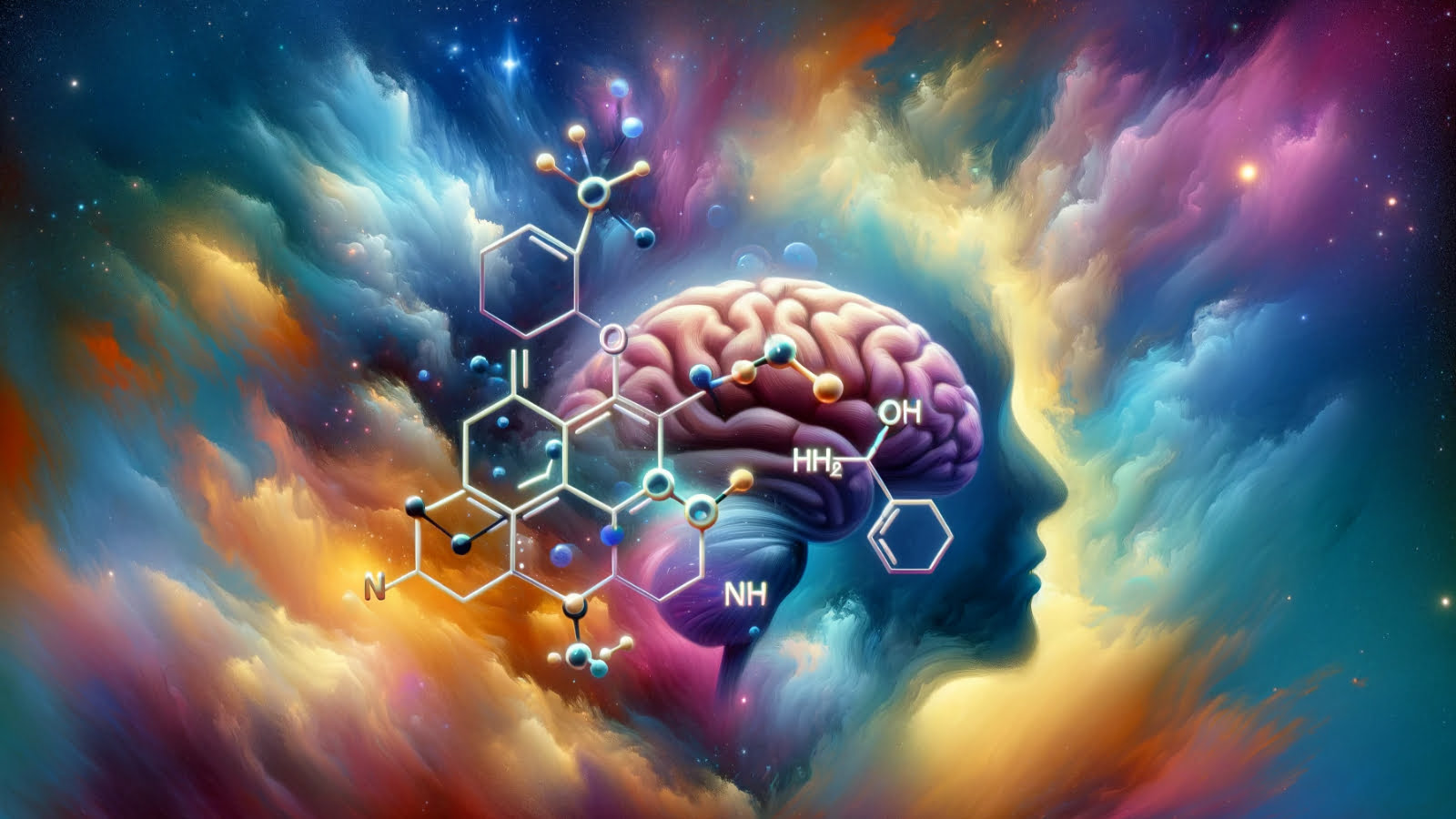 An exploration of Adderall's effects on dopamine levels, depicted through vibrant, surreal art.