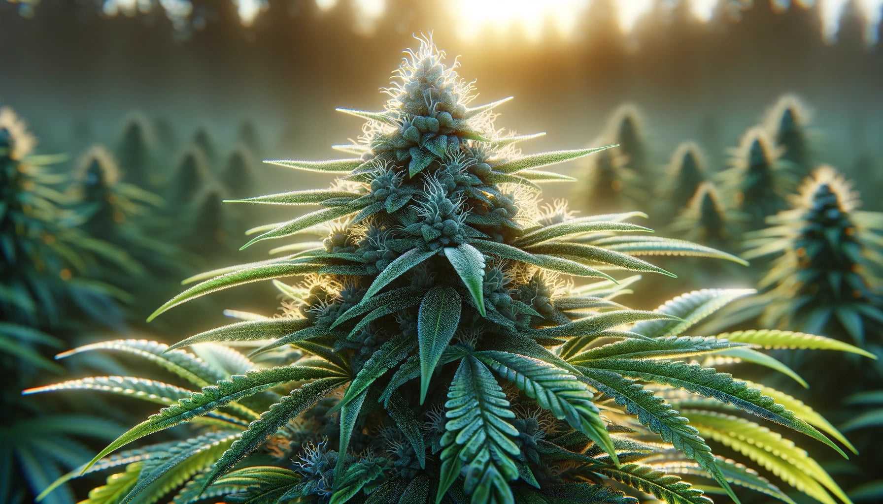 photorealistic design of a cannabidiol plant in a hemp field