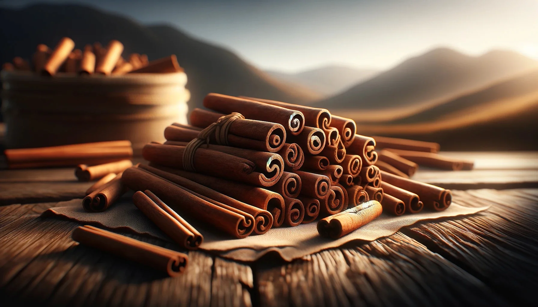 a photorealistic image of cinnamon sticks in a pile