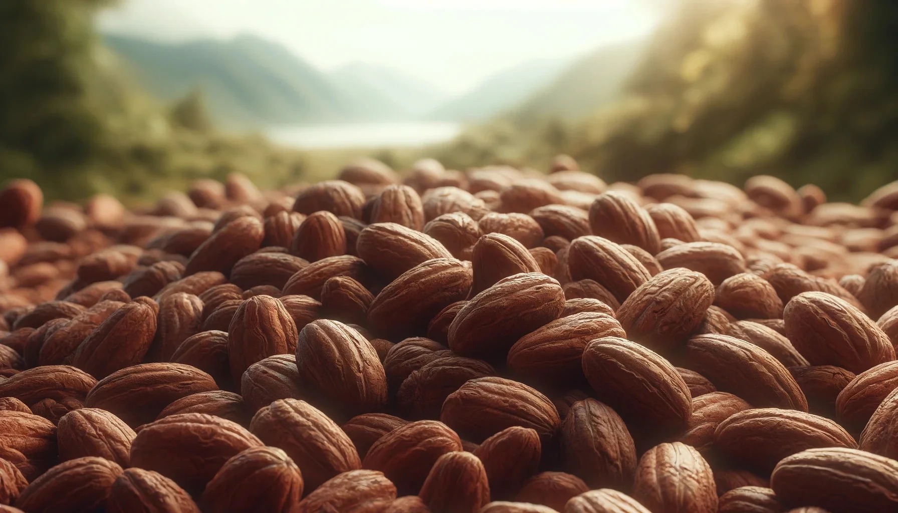 a pile of cocoa beans depicted in the sunlight