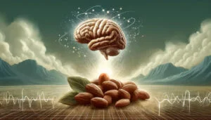 the nootropic benefits of cocoa depicted in artistic image with a brain and neurotransmitters