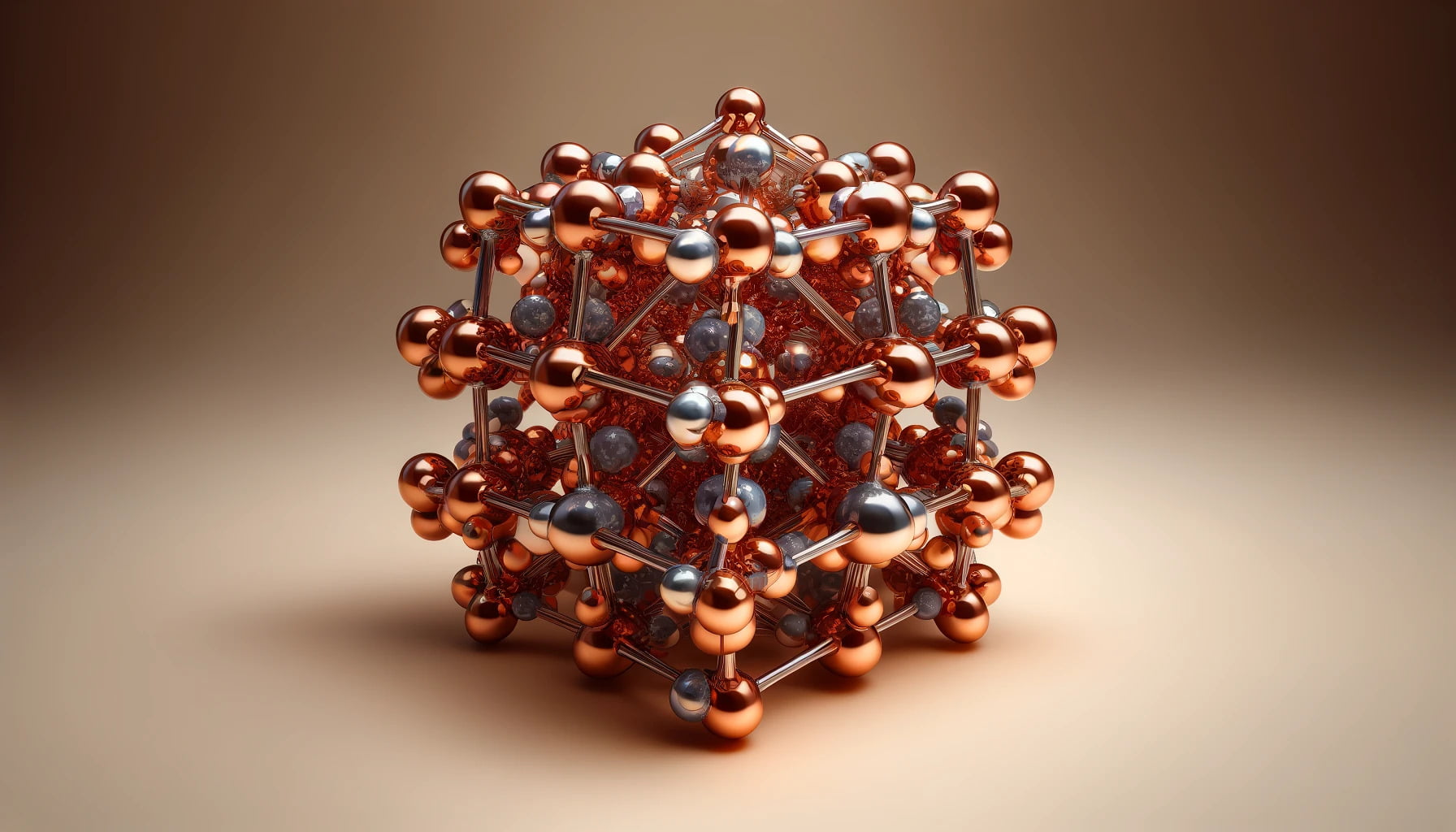 a photorealistic image of copper's molecular structure.