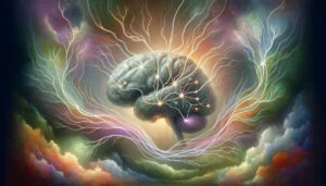 An artistic interpretation of neural connections in the brain being enhanced by the nootropic compound of horny goat weed.