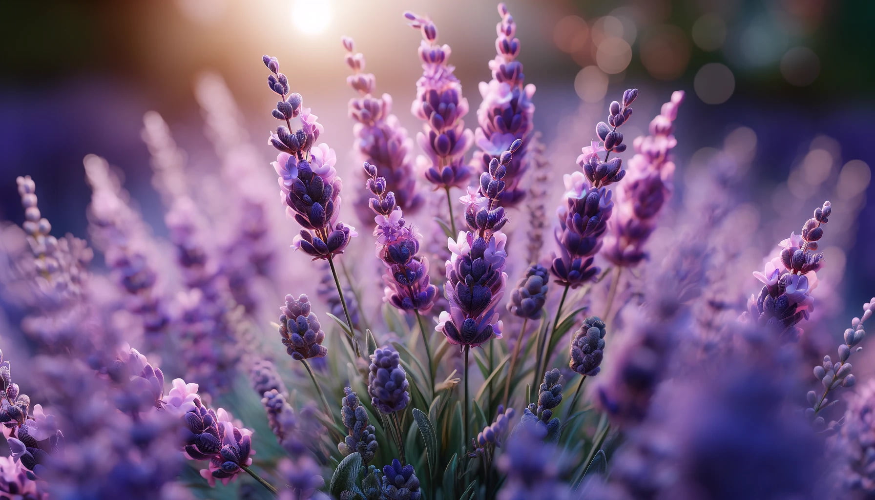 A photorealistic image of lavender flowers in full bloom.