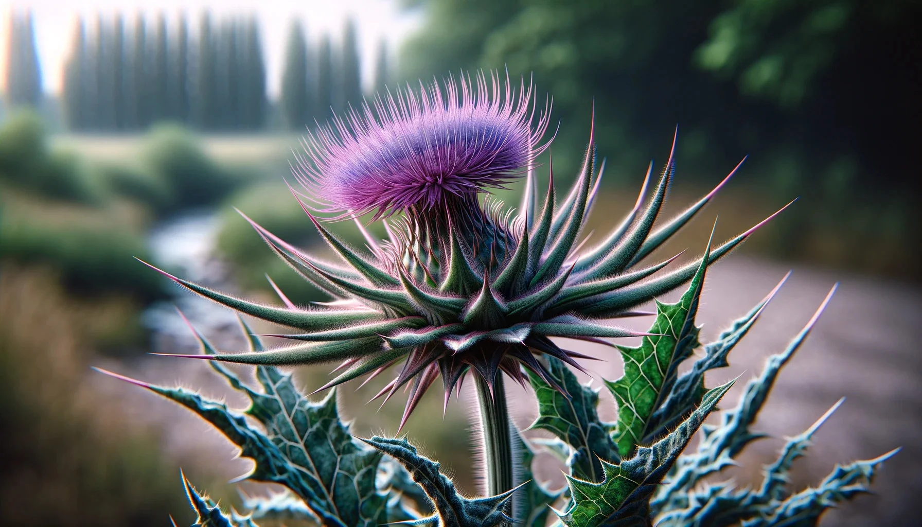 A photorealistic image of a Milk Thistle plant