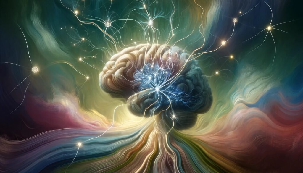 An artistic interpretation of neural connections in the brain being enhanced by the nootropic compound of passionflower.