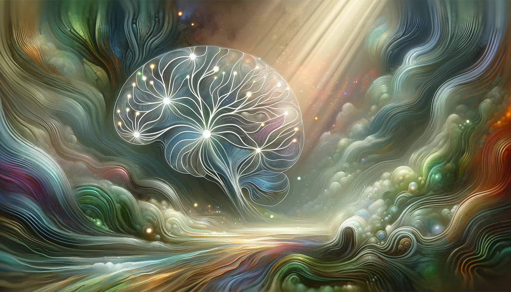 An artistic interpretation of neural connections being enhanced by a nootropic compound from peppermint.