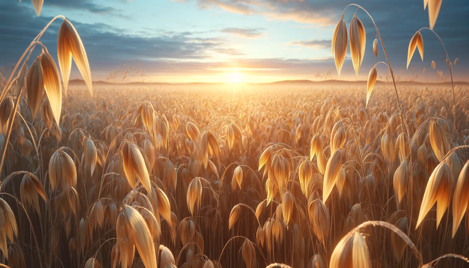 Photorealistic image of a vast oat straw field