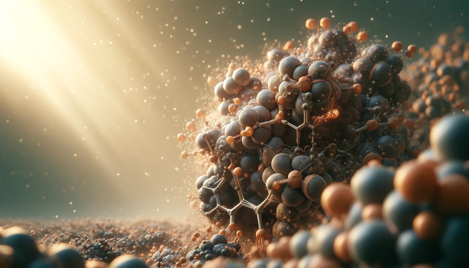 A photorealistic image of a Vitamin B1 nootropic compound, depicted as a detailed molecular structure in a wide landscape format.