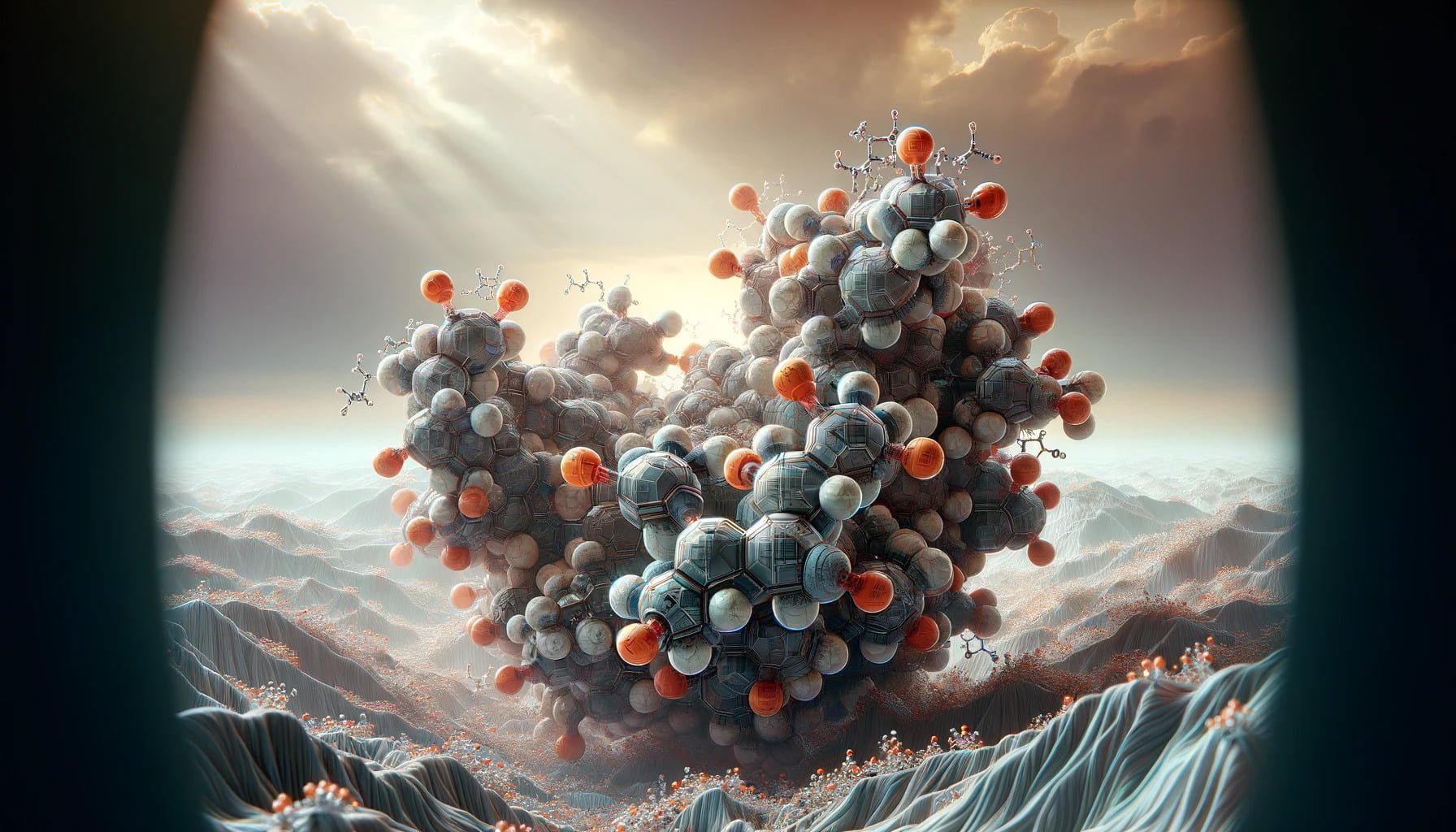 A photorealistic image of a molecule of vitamin b1.