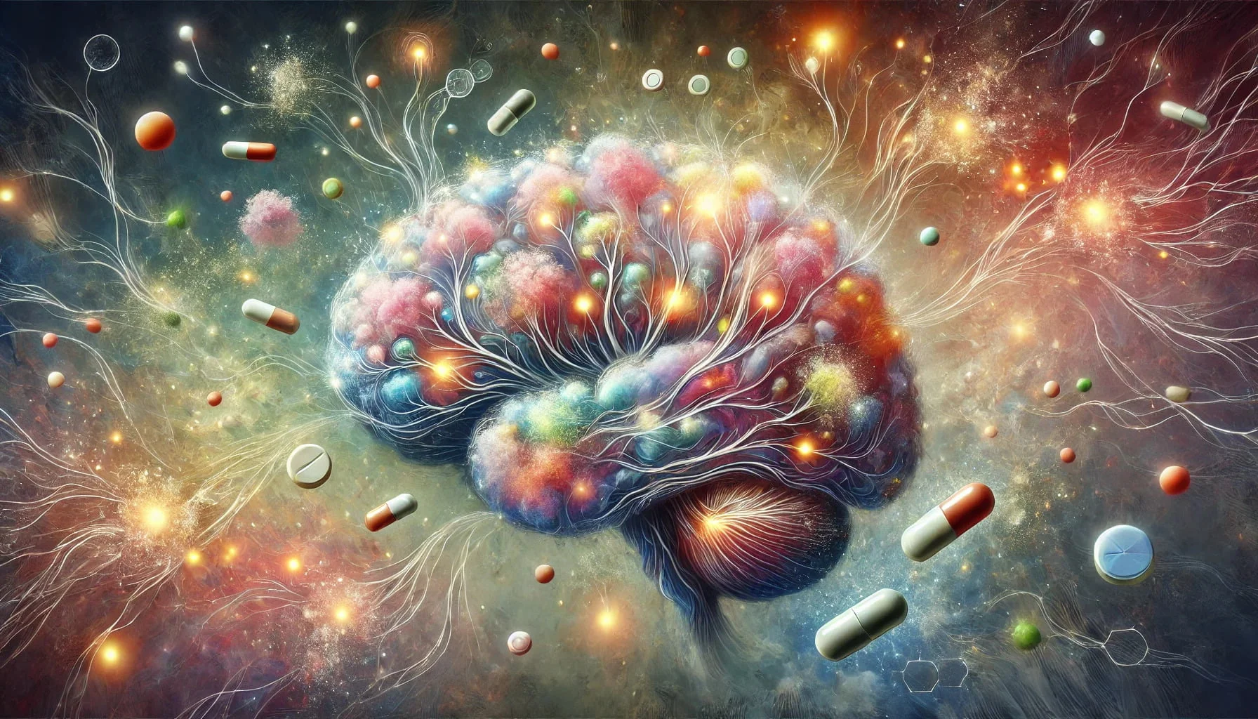 An artistic depiction of the brain being enhanced by nootropics brought online. 